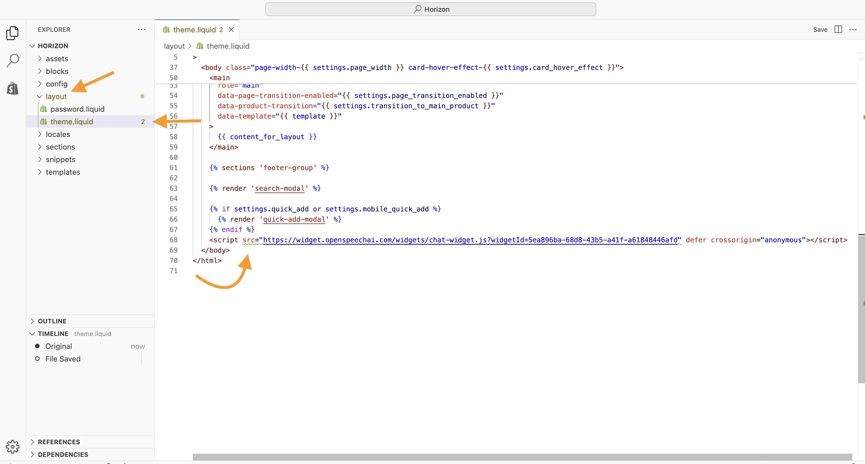 Add widget script to theme.liquid
