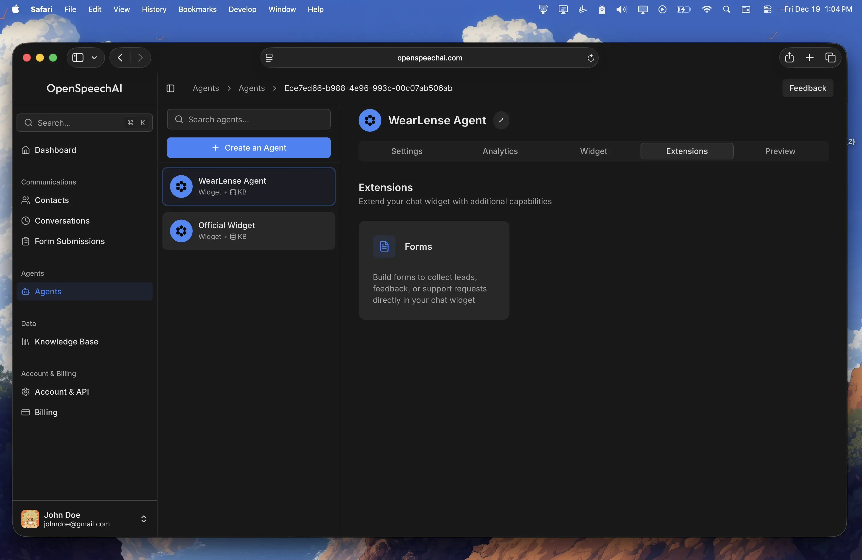 Extensions tab