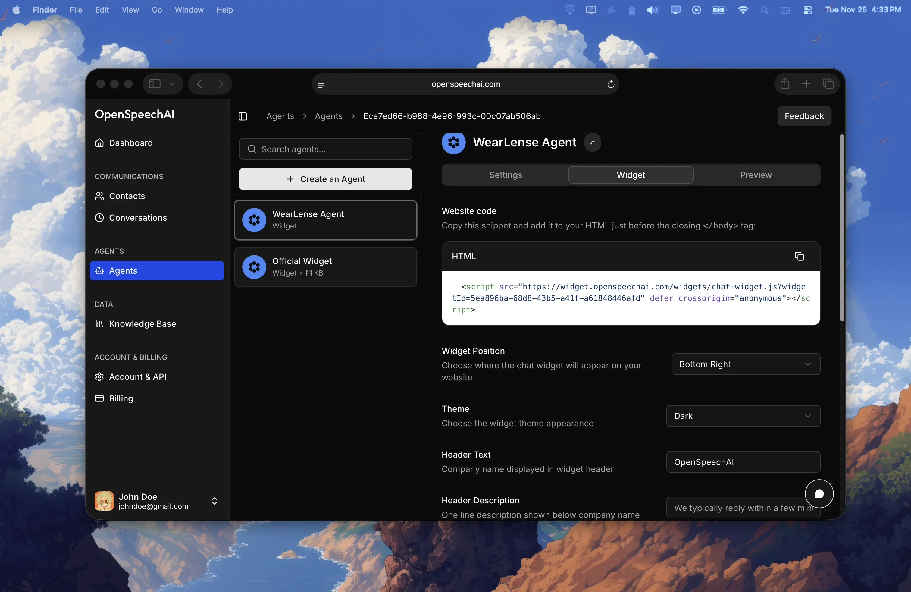 Get your widget script