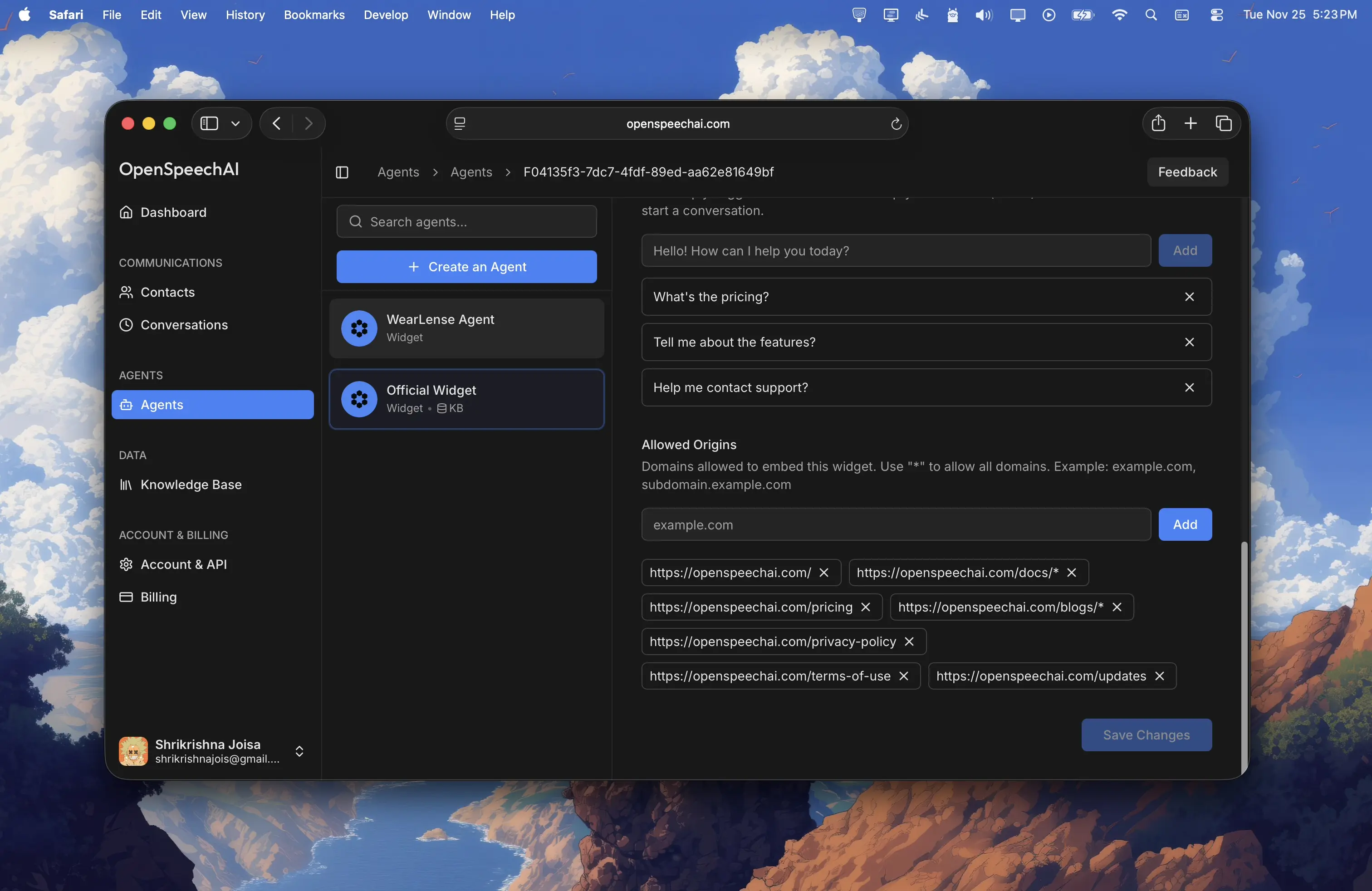 Manage allowed origins