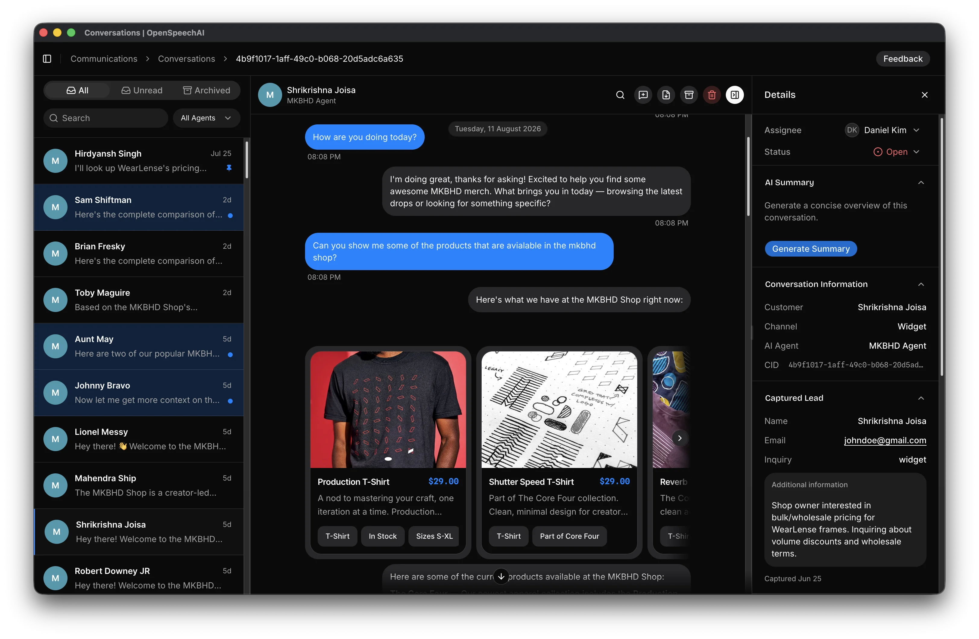 OpenSpeechAI conversation details interface